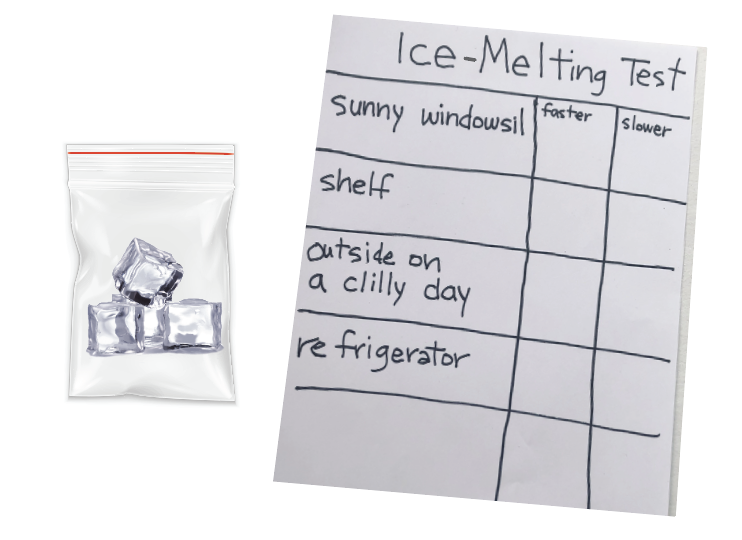 Example of a chart and a bag of ice cubes