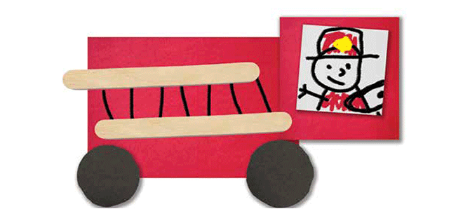 Example of a completed paper firetruck